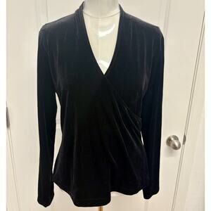 VTG Y2K Josephine Chaus Black Velour Long Sleeve V-Neck Top Women’s Size L